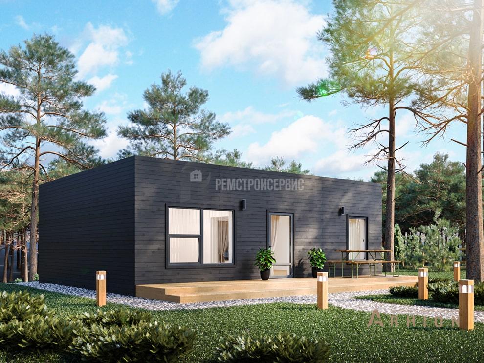 3. Проект одноэтажного дома в стиле хай-тек с плоской кровлей , t-27-01, площадью - 52 кв c терассой